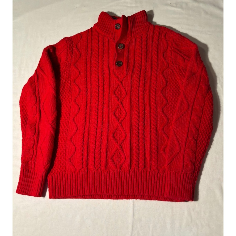 Gap Kids Boys Red Cable Knit Sweater Mock Neck Button Pullover Size M 8-9